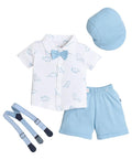 Regular Fit Half Sleeves Collar Neck Cotton Shirt & Short Set With Bow Suspender With Cap