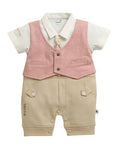 Boys Regular Fit Half Sleeves Collar Neck Cotton Romper With Attached Bow Tie