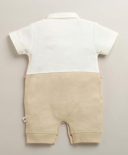 Boys Regular Fit Half Sleeves Collar Neck Cotton Romper With Attached Bow Tie