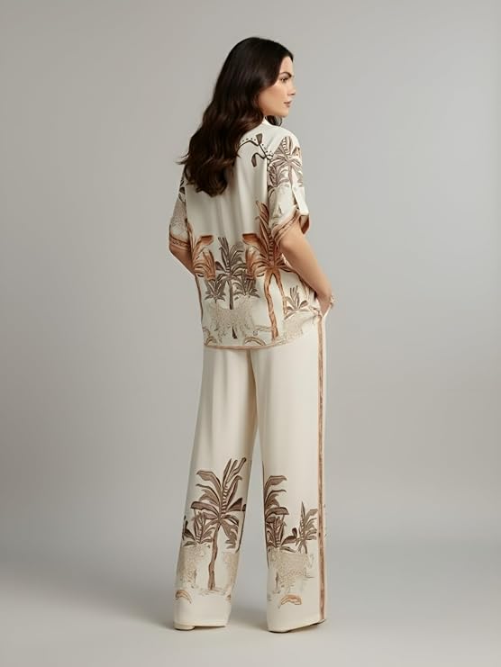 Women's Rayon Co-Ord Set | Printed Shirt and Pant Set for Women