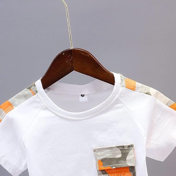 Cotton Printed T-Shirt with Shorts in White Color Sets for Baby Boys
