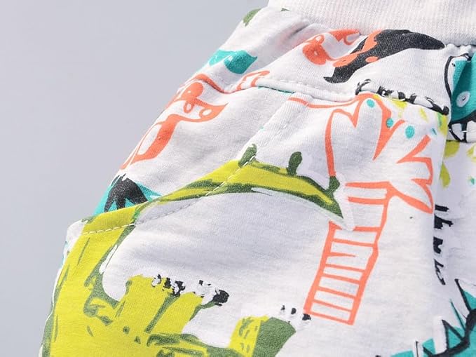 Boy's Cotton Printed Hoodie Sweatshirt with Joggers in White Baby Boys Clothing Set