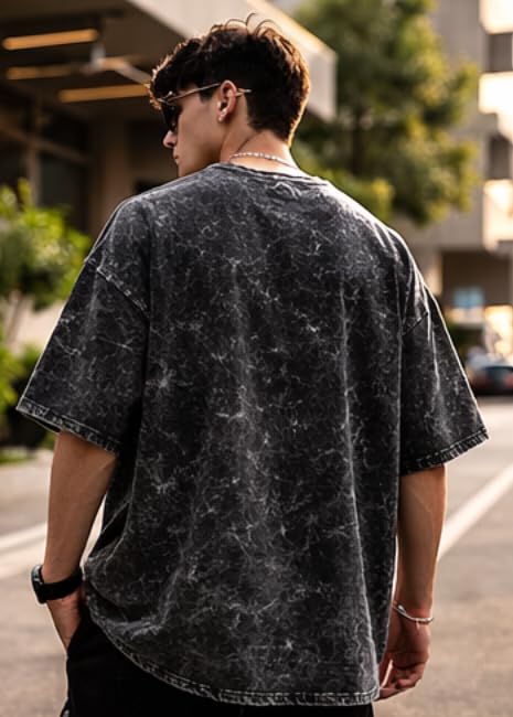 Cotton Oversized T-Shirt Unisex Drop Shoulder Dye Washed Street Look Black Pack of 1
