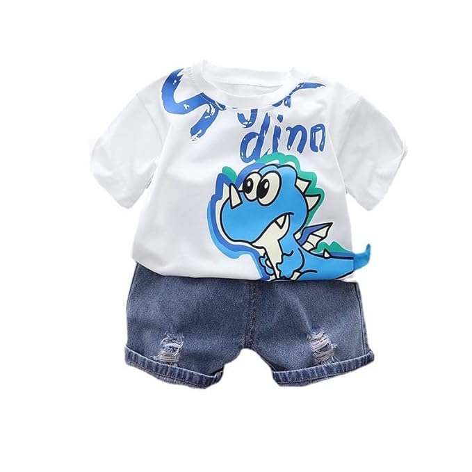 Boy's Cotton Dino Printed T-shirt With Shorts Sets