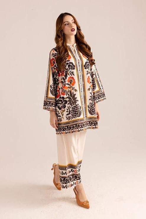 Turkish Co Ord Set for Women Stylish Mandarin Neck Floral Print Western Co Order Sets for Womens, Wear as Office Coat, Travel Cord, Cot