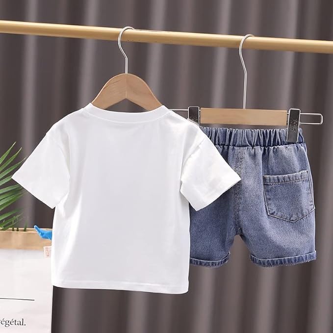 Boy's Cotton Dino Printed T-shirt With Shorts Sets