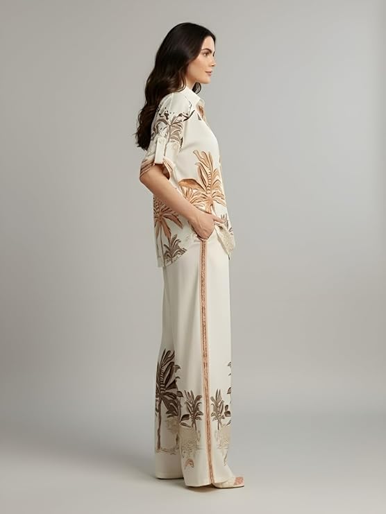 Women's Rayon Co-Ord Set | Printed Shirt and Pant Set for Women