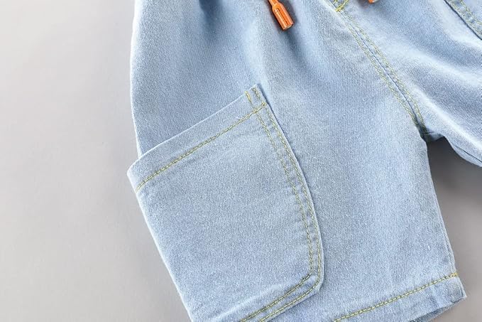 Boy's Cotton Printed T-shirt with Denim Shorts