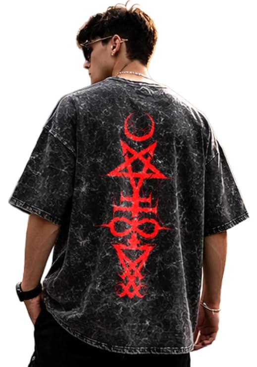 Cotton Oversized T-Shirt Unisex Drop Shoulder Dye Washed Street Look Black Pack of 1