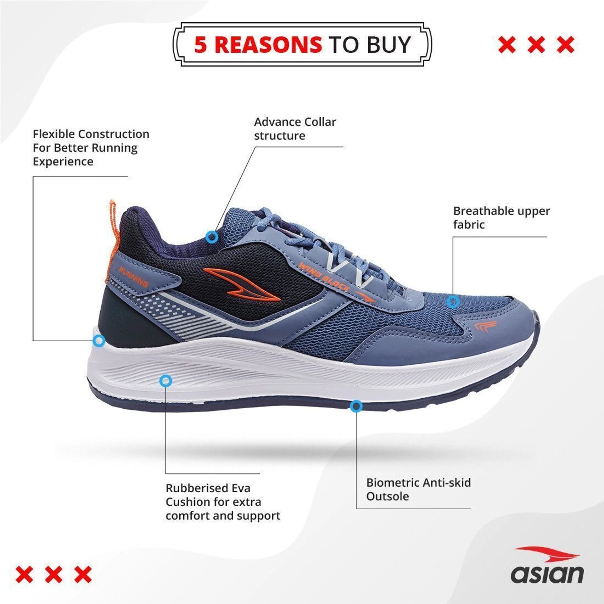 Slate Blue Orange Running Shoes For Men