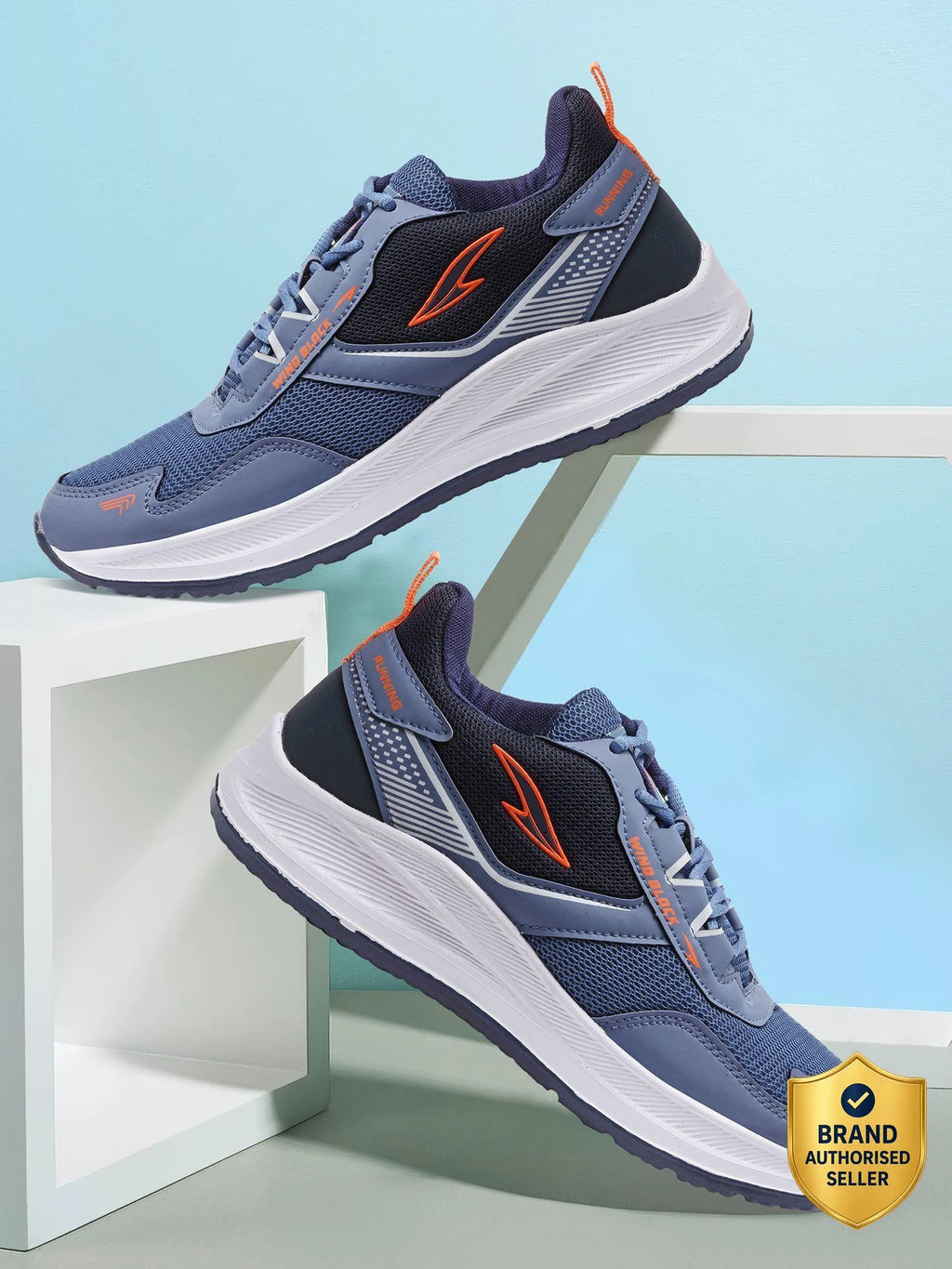 Slate Blue Orange Running Shoes For Men