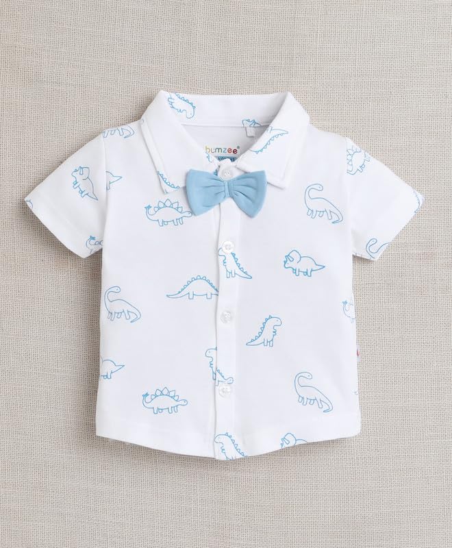 Regular Fit Half Sleeves Collar Neck Cotton Shirt & Short Set With Bow Suspender With Cap