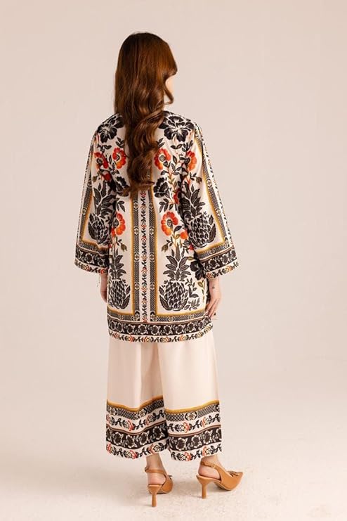 Turkish Co Ord Set for Women Stylish Mandarin Neck Floral Print Western Co Order Sets for Womens, Wear as Office Coat, Travel Cord, Cot