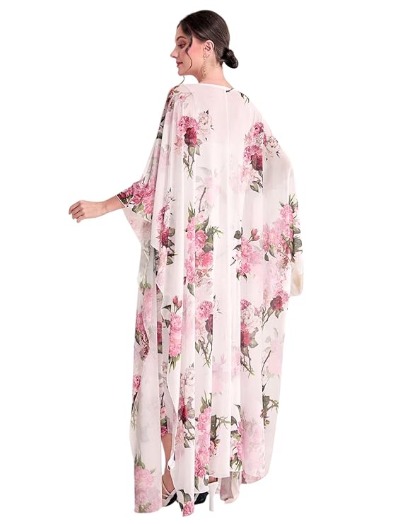 Women's Blush Bloom Floral Midi Dress & Sheer Kimono Set