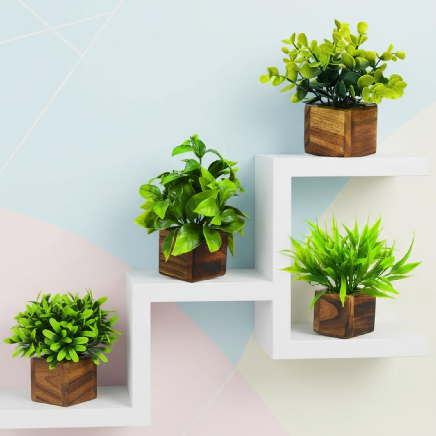 Artificial Greenery Leaves in Wooden Pot (Pack of 4)