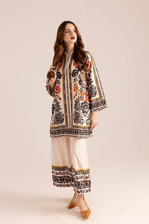 Turkish Co Ord Set for Women Stylish Mandarin Neck Floral Print Western Co Order Sets for Womens, Wear as Office Coat, Travel Cord, Cot