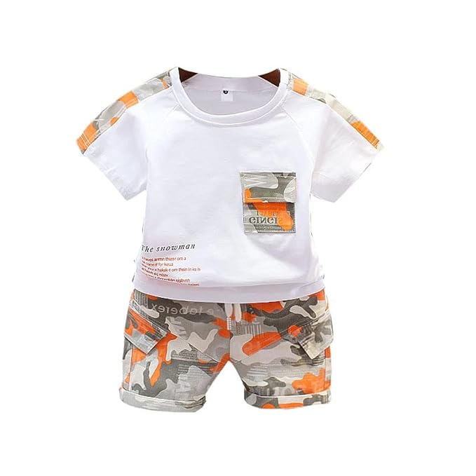 Cotton Printed T-Shirt with Shorts in White Color Sets for Baby Boys