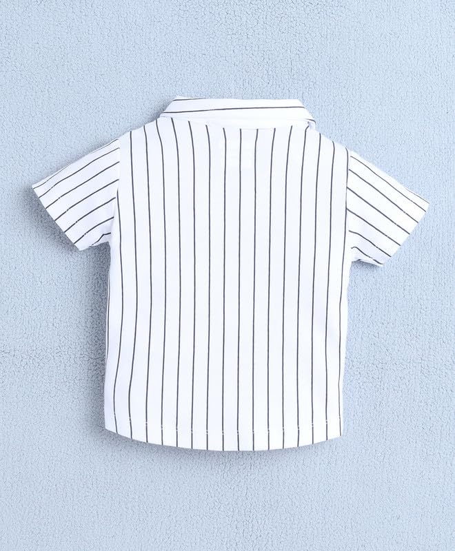 Regular Fit Half Sleeves Collar Neck Cotton Shirt & Short Set With Applique Bow Suspender & Cap
