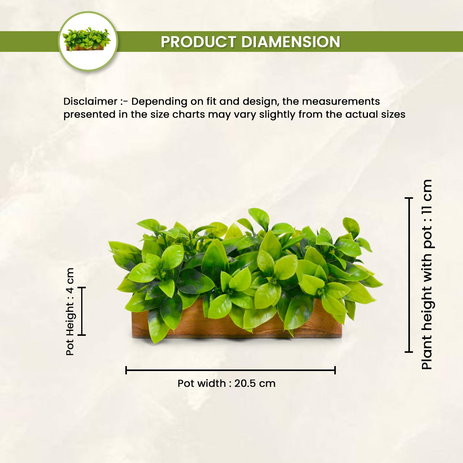 Artificial Citrus Green Leaves Plant in Wooden Small Rectangular Planter