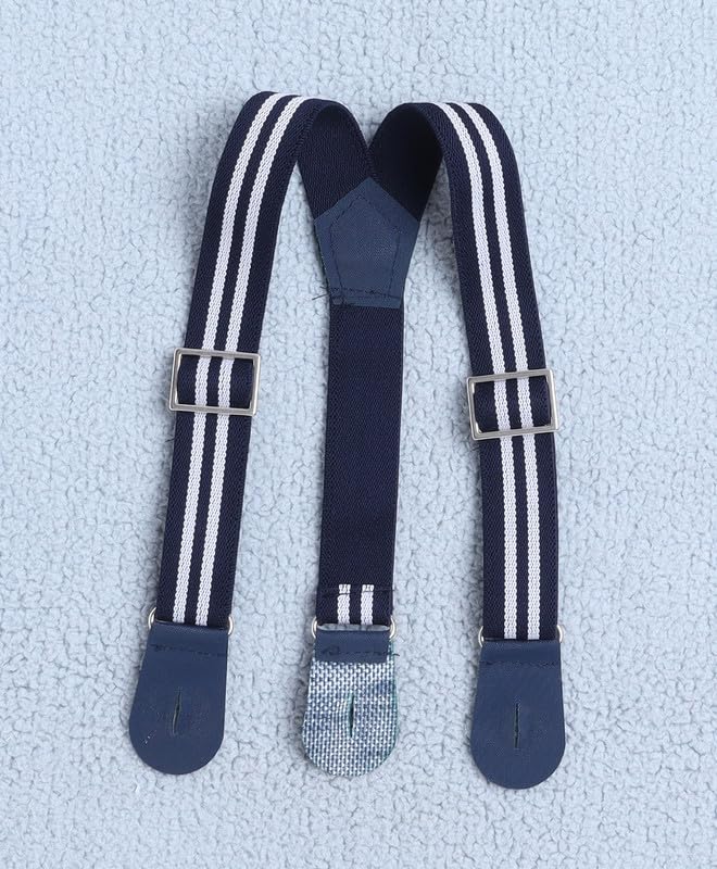 Regular Fit Half Sleeves Collar Neck Cotton Shirt & Short Set With Applique Bow Suspender & Cap
