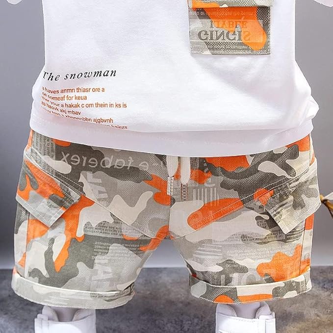 Cotton Printed T-Shirt with Shorts in White Color Sets for Baby Boys