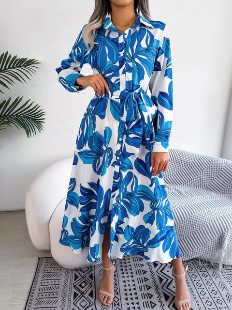 Women's Crepe Midi Dress with Full Sleeves Floral Printed Collar Neck Maxi Length Regular Fit and A Line Style