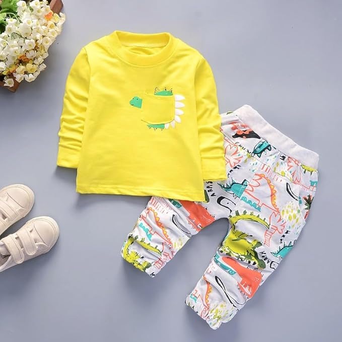 Boy's Cotton Printed Hoodie Sweatshirt with Joggers in White Baby Boys Clothing Set