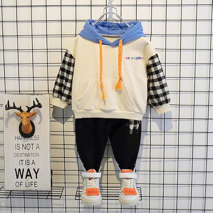 Boy's Cotton Printed Full Sleeves Hoodie Sweatshirt with Jogger Set