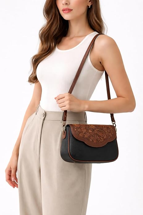 Floral Embossed Crossbody Sling Bag Small Shoulder Handbag for Daily Use