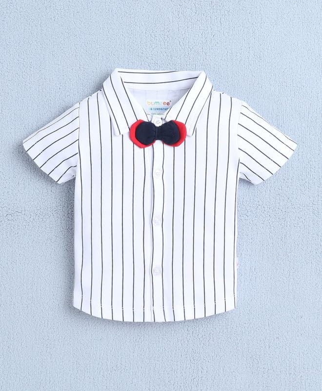 Regular Fit Half Sleeves Collar Neck Cotton Shirt & Short Set With Applique Bow Suspender & Cap