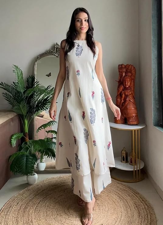 Sleeveless Printed Kurta with Palazzo Pants | Summer Friendly, Office Wear Co-Ord Set