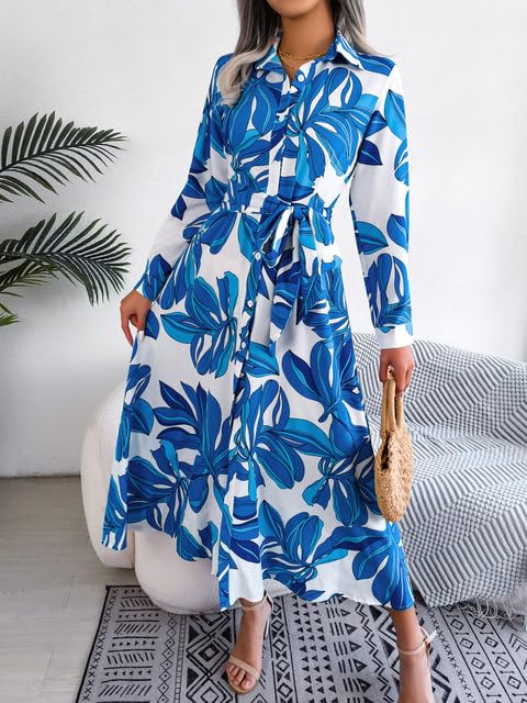 Women's Crepe Midi Dress with Full Sleeves Floral Printed Collar Neck Maxi Length Regular Fit and A Line Style