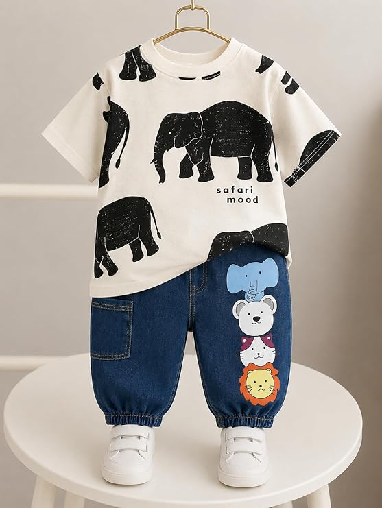 T-shirt with Printed Jogger Pant for Boys - Cotton Clothing Set for Baby Boy