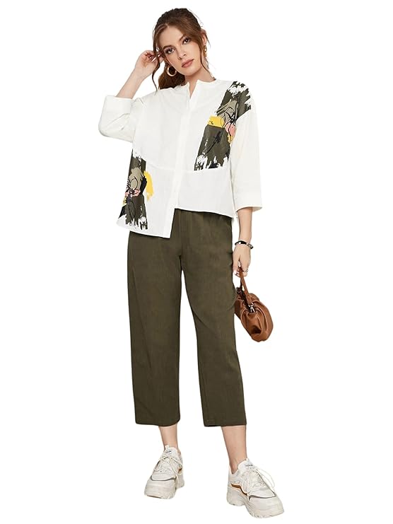 Women's Co-ord Set | Button-up, Loose-fit top with Artistic Abstract Prints