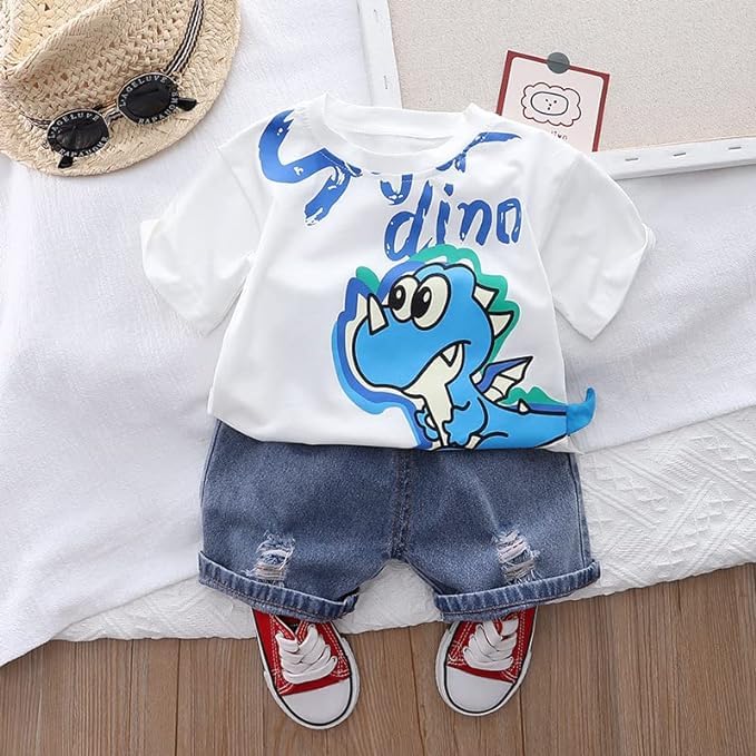 Boy's Cotton Dino Printed T-shirt With Shorts Sets