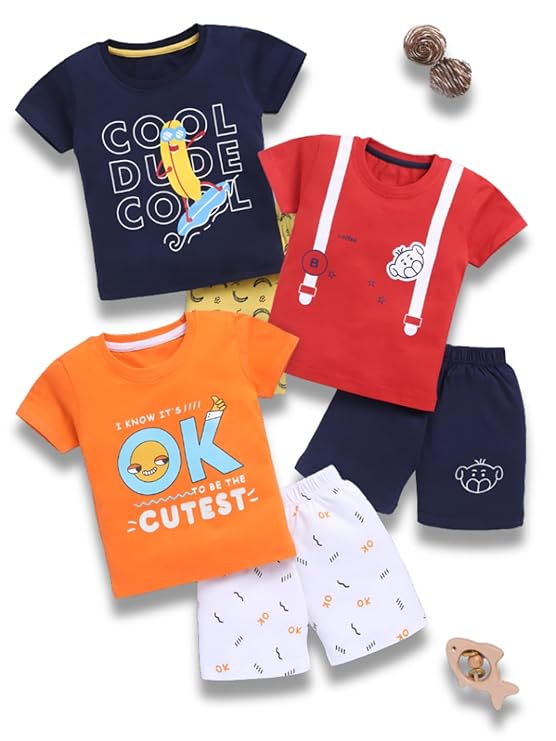Boys Summer 3 Packs Of T-shirts and Shorts Combo Set (Multicolors)