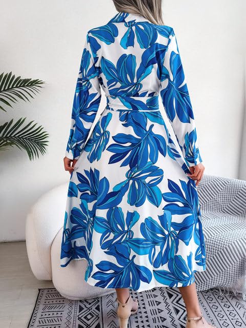 Women's Crepe Midi Dress with Full Sleeves Floral Printed Collar Neck Maxi Length Regular Fit and A Line Style
