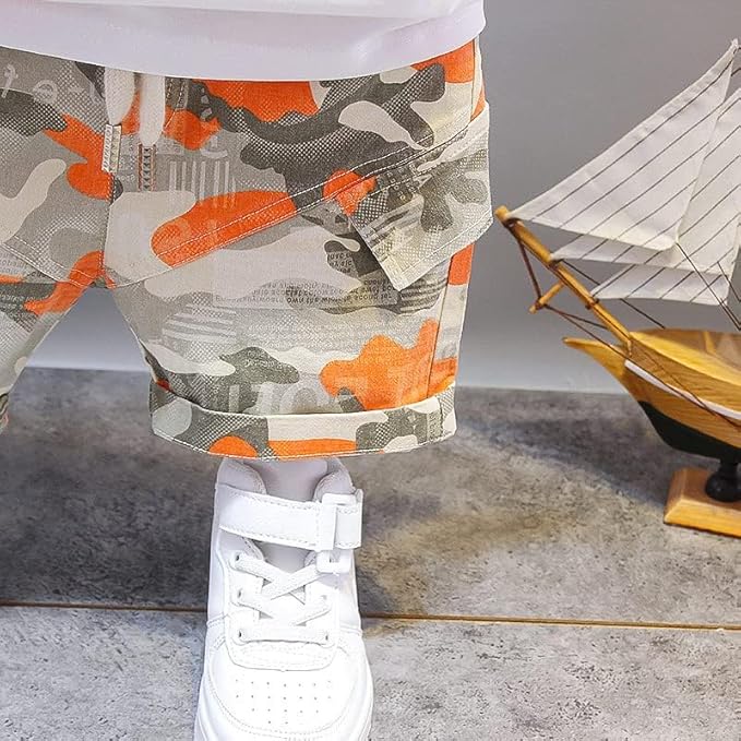 Cotton Printed T-Shirt with Shorts in White Color Sets for Baby Boys