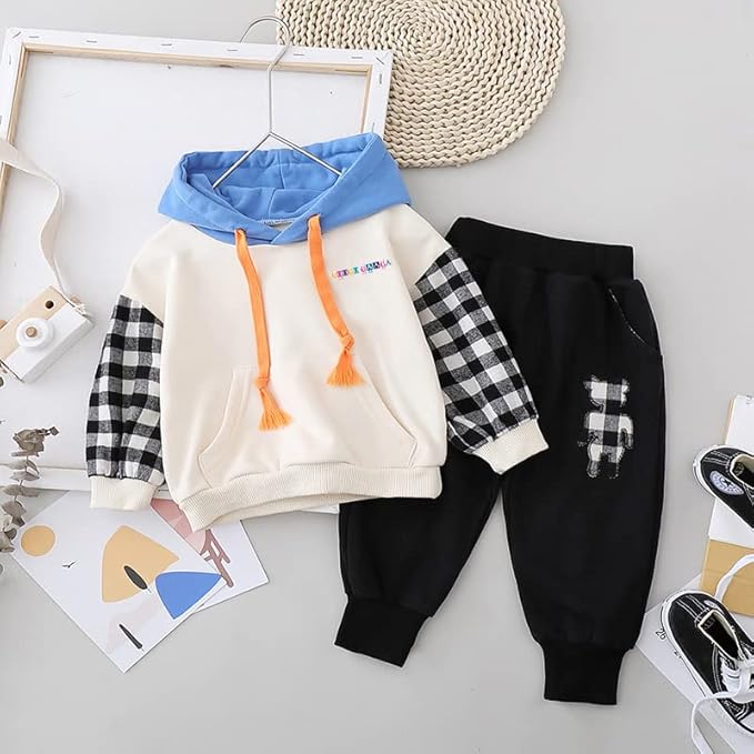 Boy's Cotton Printed Full Sleeves Hoodie Sweatshirt with Jogger Set