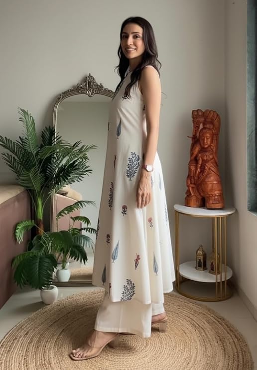 Sleeveless Printed Kurta with Palazzo Pants | Summer Friendly, Office Wear Co-Ord Set