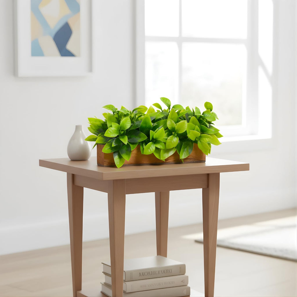 Artificial Citrus Green Leaves Plant in Wooden Small Rectangular Planter
