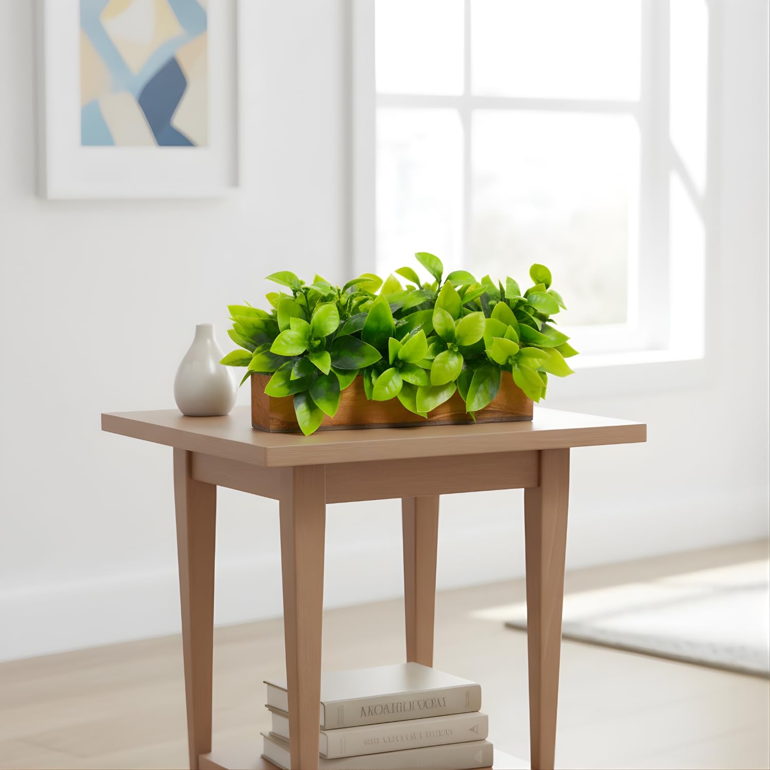 Artificial Citrus Green Leaves Plant in Wooden Small Rectangular Planter