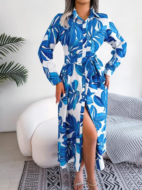 Women's Crepe Midi Dress with Full Sleeves Floral Printed Collar Neck Maxi Length Regular Fit and A Line Style