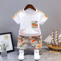 Cotton Printed T-Shirt with Shorts in White Color Sets for Baby Boys
