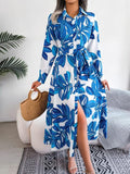 Women's Crepe Midi Dress with Full Sleeves Floral Printed Collar Neck Maxi Length Regular Fit and A Line Style