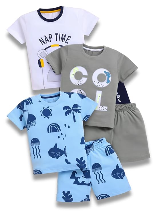 Boys Summer 3 Packs Of T-shirts and Shorts Combo Set (Multicolors)