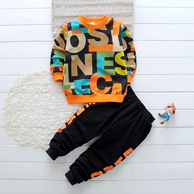 Boy's Cotton full Sleeves Printed Sweatshirt and Pant Set in Multi Color