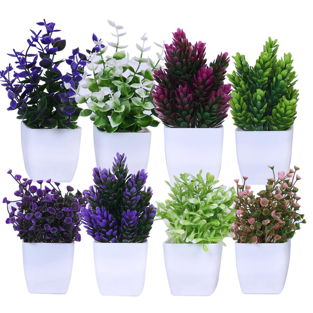 Artificial Plants with Pot Durable Plastic | No Maintenance | Dimensions: 5 cm X 13 cm (Pack of 8)