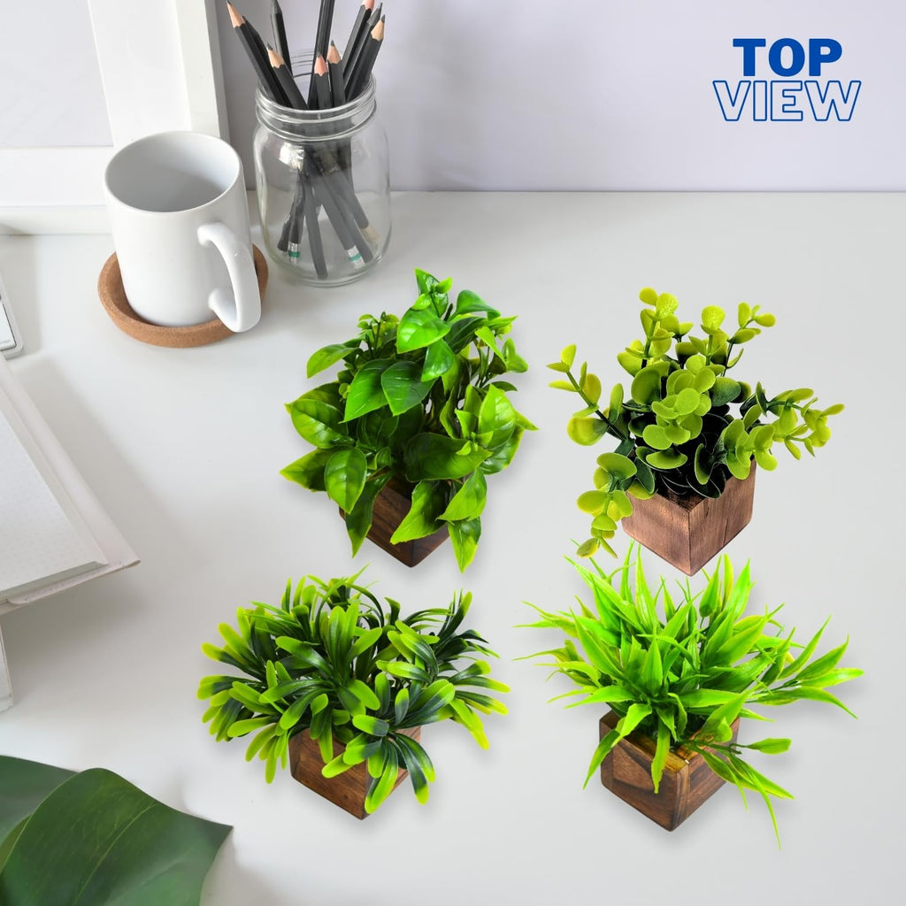 Artificial Greenery Leaves in Wooden Pot (Pack of 4)