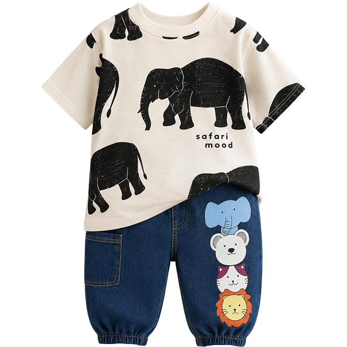T-shirt with Printed Jogger Pant for Boys - Cotton Clothing Set for Baby Boy